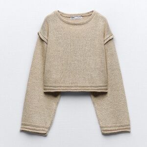 Zara Beige Cropped Knit Sweater